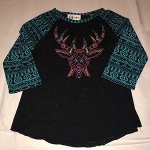Aztec Print Candy Skull Deer Burnout Tee Size Med